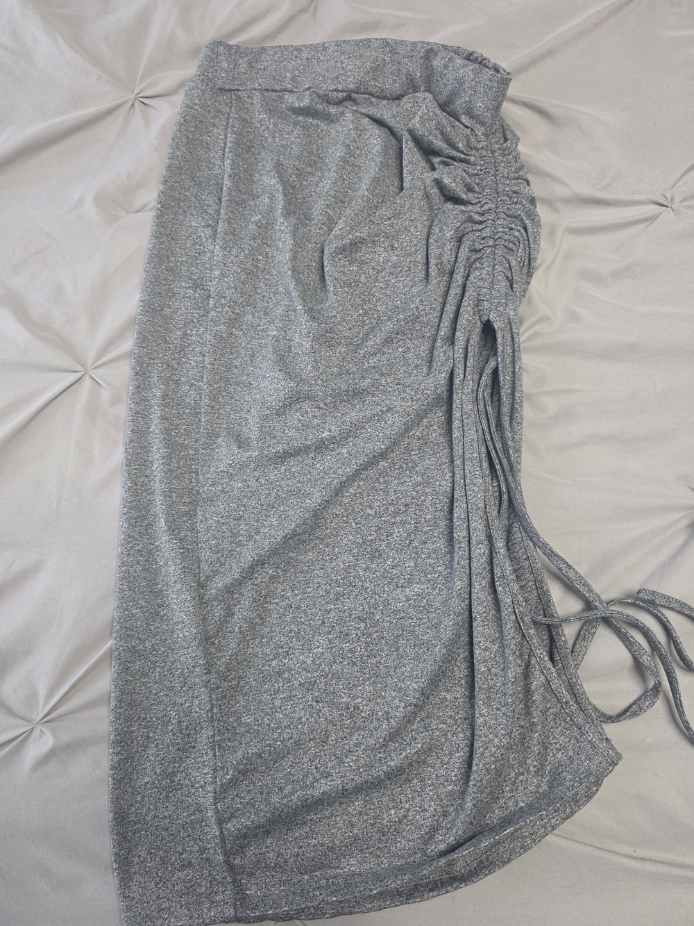 Gray Ruched Side Tie Midi Skirt - Women